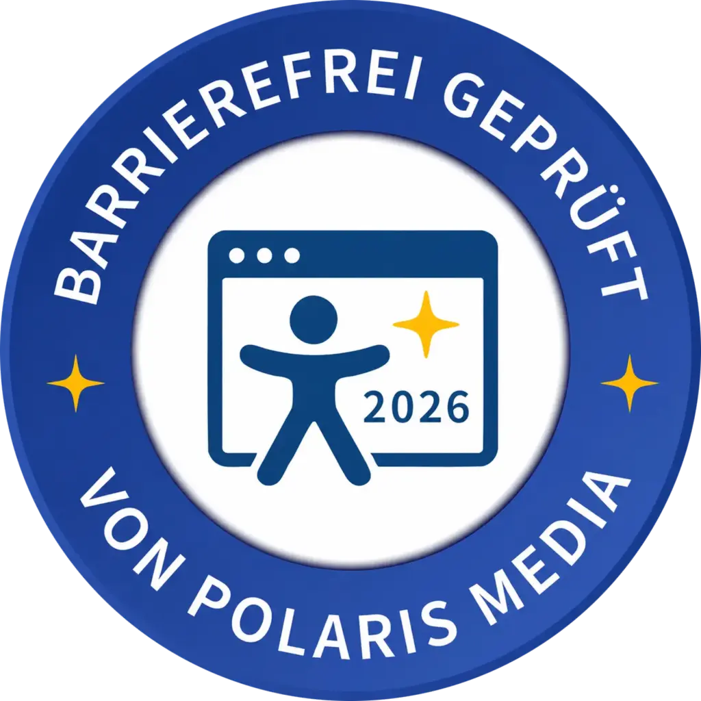 Siegel Barierrefrei geprüft von Polaris Media 2026